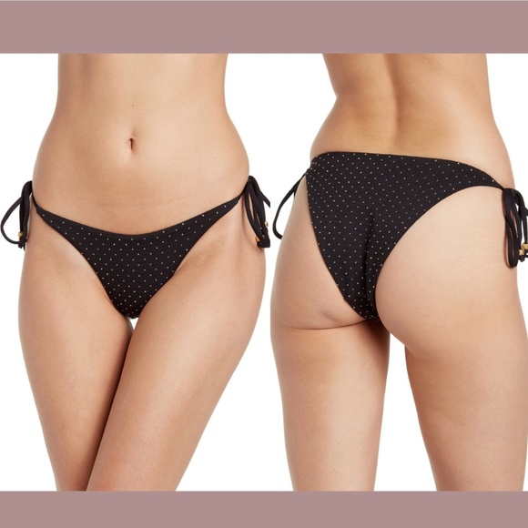 NWT L Space [ Large ] Lennox Studded Dot Tie Side Bikini Bottoms in Black‎